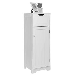 Meerveil Badezimmerschrank, Badschrank, Hochschrank,  mit 1 Schubladen, 1 Tür und 2 Regal, 32x30x87cm, Weiß