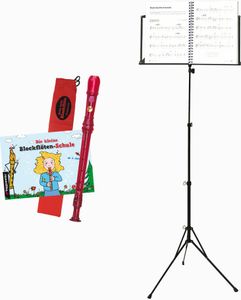 Sada pre zobcovú flautu Voggenreiter, 4 ks, zobcová flauta, Voltový notový stojan NS-100, flauta, barokový prstoklad