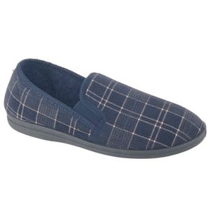 Sleepers - Pánske papuče "Dale", kockované, velúr DF2145 (40,5 EU) (námornícka modrá)