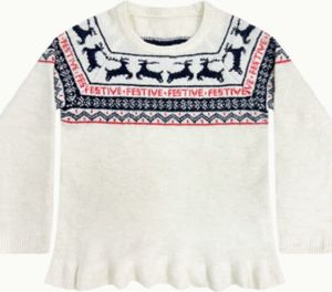 Weihnachten - Winter - Pullover - Rentier - Kinder / Teenager - Mädchen - Weiß - Größe 128