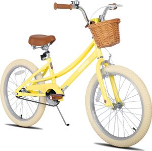 JOYSTAR 12/14/16/18/20 Mädchenfahrrad für 2-13 Jahre alte Kinder, 12" 14" 16" Kinderfahrrad mit Stützrädern & Korb, 20 Zoll mit Ständer, Gelb
