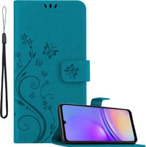 Cadorabo Hülle für Samsung Galaxy A06 Hülle in FLORAL BLAU Schutzhülle im Blumen Design mit Magnetverschluss, Standfunktion und Kartenfächern Book Case Cover