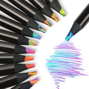 Schwarze hölzerne Regenbogen Buntstifte, Buntstifte Jumbo für Kinder und Erwachsene, Mehrfarbige Mitgebsel Besondere Bleistifte(Menge: 12)