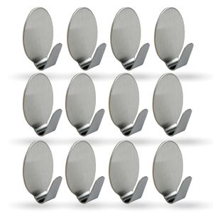 Selbstklebende Wandhaken ( Oval - 12er Set ) Silber aus Edelstahl für Badezimmer, Schlafzimmer, Wand, Rostfrei Aufhänger Bilderhaken ohne Bohren