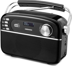 MEDION E66809 DAB Plus tragbares Solar Radio (Retro Design, Solarpanel, Bluetooth, DAB+ UKW, integrierter Akku, USB Anschluss, AUX, Sleeptimer, Teleskopantenne) schwarz