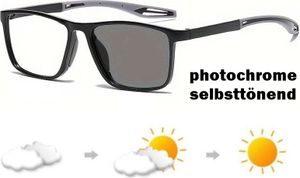 GKA Sonnenbrille mit Sehstärke 3,0 Lesebrille selbsttönend Photochrome Brille mit Vollrahmen für Damen und Herren