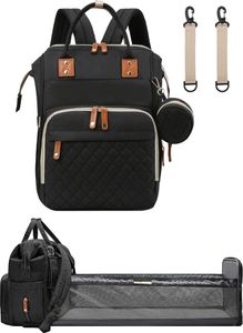 ASKSA Přebalovací taška batoh Přenosná cestovní přebalovací taška se skládací postýlkou Baby Cot Backpack , černá