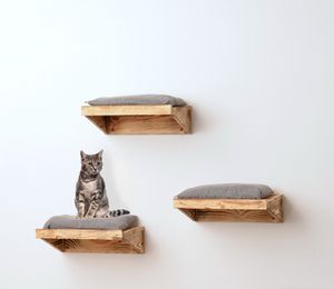 animal-design Wandliege FLAME Katzen-liege Holz Wandmontage rustikal Mulde Kletterwand, Größe:3er Set