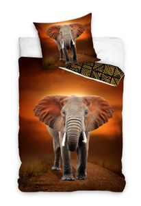 Afrika Bettwäsche 135x200 cm Safari Elefanten orange Wende Renforce Baumwolle