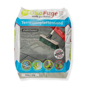 ÖKO FUGE Terrassenplattensand ®, Körnung:1 - 8, 15 kg PE Sack, Farbe:Grau