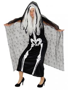Skelett Kleid mit Umhang für Damen Gr. S - XXL, Größe:XL