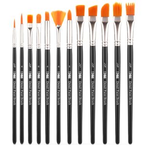 H&S Pinselset für Acrylfarben Aquarell und Ölfarben - 12er Set - Professionelle Flache und runde Pinsel zum Malen - Künstler Zubehör aus Synthetischem Haar - Schwarz