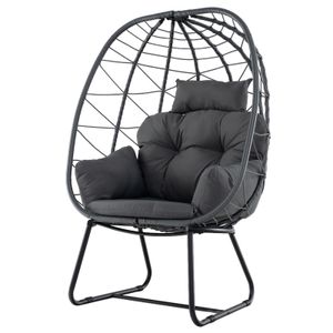 COSTWAY Korbsessel Rattan, übergroßer Loungesessel mit abnehmbarem Kissen & Metallgestell, Gartensessel Grau