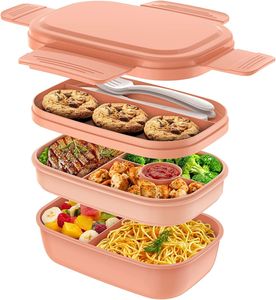 Welikera Lunchbox, 1900ML Lunchbox für Erwachsene,Brotdose Kinder mit Fächern, Auslaufsicher Bento Box Jausenbox für Picknick Arbeit Reisen, Rosa