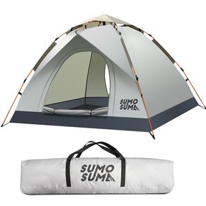 Sumosuma Zelt Camping Zelt 3-4 Personen Pop Up Zelt Doppelschicht Wasserdicht & Winddichte Kuppelzelt mit Abnehmbarer Wurfzelt für Trekking, Familien, Camping, Grau