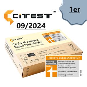 20x 1er Citest Haltbarkeit 09/2024 Antigentest STIFTUNG WARENTEST Laientest Device ID1434 Covid-19 Schnelltest CE1434 Selbsttest + 1x 3M 9320+