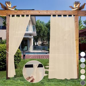 Záclony Khaki Transparent Loop Scarf Venkovní záclony Vodotěsné pro venkovní zahradu Patio Balkon, sada 2, Š*V: 132x244cm