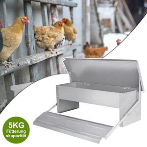 XMTECH Automatik Futterautomat für 5 kg Futter, Hühner Geflügel-Futterspender Hühnerfutterautomat mit Selbstöffnend Pedal und Wasserfest Deckel, Futterautomaten Futtertröge