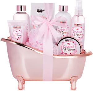 BRUBAKER Cosmetics - Danke Mama - 7-teiliges Luxus Muttertags Bade- und Dusch Set - Rosen Vanille Duft - Geschenkset in dekorativer Wanne