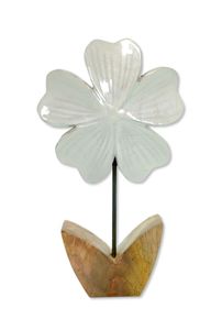 Holz Figur Blume glasiert weiß 15 x 26cm Dekofigur Tisch-Deko Holzblume Skulptur
