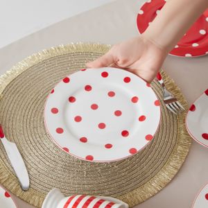 Karaca Polka Dot Weiß Porzellan Kuchenteller 19 cm - Stilvolles Tischarrangement mit Zeitlosem Design für Kaffeeklatsch, Desserts und Geselligkeit