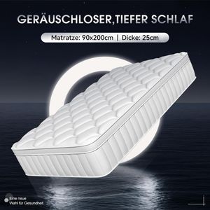 Aiibot Matratze 90x200 7-Zonen Kaltschaummatratze Höhe 25cm Matratzen Federkernmatratze 90x200 mit Komfortschaum Taschenfederkernmatratzen,Härtegrad3