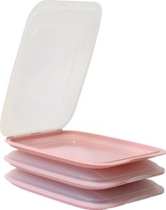 3x Stapelbare Frischhaltedose Aufschnittbox Wurst Behälter Aufschnittdose Rosa