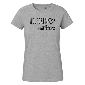 Huuraa Damen T-Shirt Helferin mit Herz Bio Baumwolle Fairtrade Oberteil Größe M Sport Grey mit Motiv für die tollsten Menschen