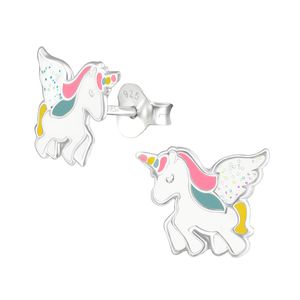Kinderohrstecker: Mädchen Ohrringe Silber „Pegasus Einhorn mit Glitzer“