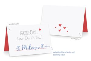 KuschelICH 50 Tischkarten Schön dass Du da bist (rot) - Namenskarten / Platzkarten zum Beschriften