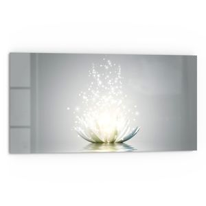 DEQORI Küchenrückwand Glas 80x40 cm 'Funkelnde Lotusblüte' Spritzschutz Bad Rückwand
