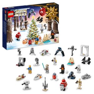 LEGO 75340 Adventný kalendár Star Wars 2022, 24 vianočných hračiek vrátane minifigúrok Gonk Droid, R2-D2, Darth Vader a zostaviteľných vozidiel