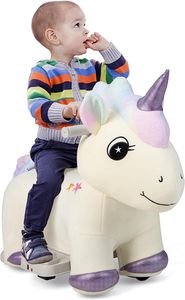 COSTWAY 6V Kinder Elektroauto in Tierform, Kinderfahrzeug Plüsch, Aufsitzspielzeug mit Fußpedal, 2-5 km/h, ab 3 Jahre (Einhorn)