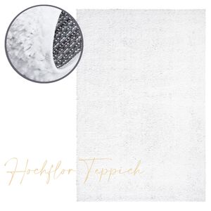 Teppich Hochflor Shaggy Flauschig Weich Einfarbig, Farbe:Weiß, Größen:160 x 230 cm