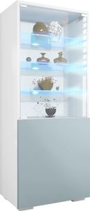 Vladon Vitrine Granada,  Germany, Vitrinenschrank mit Glastür und Glaseinsatz inkl. LED, Weiß matt/Denim matt (50 x 122,5 x 34,5 cm)