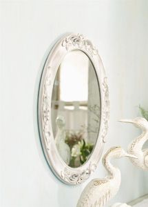 Spiegel "Nostalgie" oval, verschnörkelter Rahmen in weiß, Shabby Look, Wandspiegel