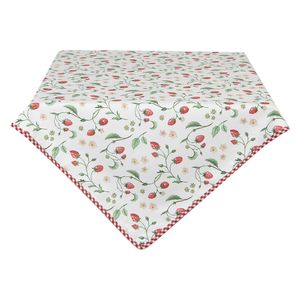 Clayre & Eef Tischdecke 100x100 cm Weiß Rot Baumwolle Quadrat Erdbeeren