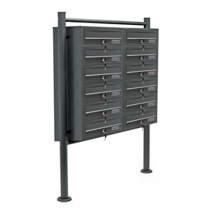 Wiltec 12er Briefkastenanlage Anthrazit 898 x 270 x 1500 mm, Standbriefkasten mit 2x6 Fächern, Schlüssel und Namensschild, Briefkasten Postkasten mit Ständer