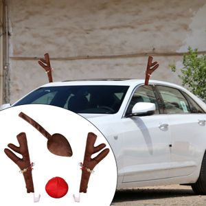1 Set Car Deer Antlers auf auffällige lebendige Farbgewebe Weihnachten Rudolph Elchfahrzeugdekoration für Fahrzeug