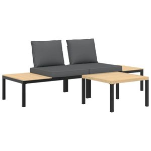 vidaXL 3-tlg. Garten-Sofagarnitur mit Kissen Schwarz Aluminium