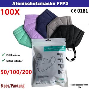 100X FFP2 Maske, CE0161 Mundschutzmaske, Atemschutzmasken 95% Filtration,Weiß,Grün,Lila,Blau,Grau