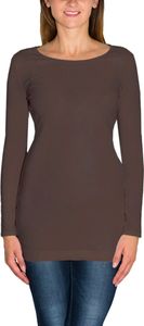 Alkato Damen Langarm Longshirt  Langarmshirt Tunika Basic Shirt, Farbe: Hellbraun, Größe: XL