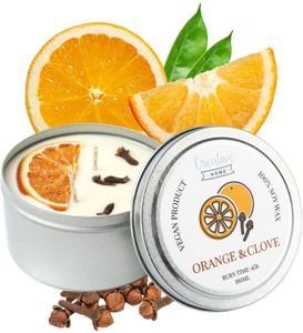 Creative Home Orange-Nelken Soja-Wachs Duft-Kerzen | 45 Stunden Brenndauer | 100 % Vegan in Dose | 180 ml Bio Aromatische Öle | Handgemacht | Perfekt als Entspannungs Deko oder Geschenk