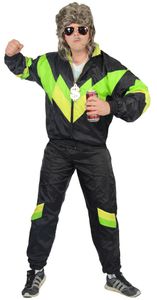 80er Jahre Trainingsanzug Kostüm für Herren - schwarz grün gelb, Größe:M