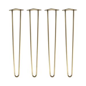 Natural Goods Berlin HAIRPIN Legs, Haarnadelbeine, Möbelfüße, Tischbeine, Antik Gold, 71 cm, 2 Streben, 4 Stück