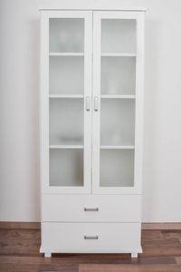 Schmaler 80 cm breiter Kleiderschrank mit 2 Türen, 8 Fächern und 2 Schubladen aus Massiv-Holz | Farbe: Weiß | Tiefe: 50 cm