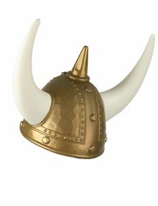 Wikinger Helm mit Hörnern grau-gold-weiss