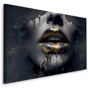 Muralo CANVAS Leinwandbild Abstrakte MUND Lippen Frau Gesicht 3D Effekt für Wohnzimmer Br. 120 cm x Hö. 80 cm
