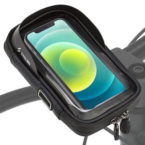 EAZY CASE Fahrrad Lenkertasche, wasserfeste Fahrradtasche mit Smartphone Halterung, Handyhalterung mit Touchscreen perfekt zur Navigation auf dem Rad auch für E-Scooter, Schwarz