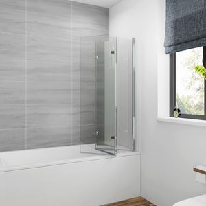 Meykoers Duschabtrennung 130x140cm Duschwand für Badewanne Dreifalten Duschwand Badewannenaufsatz aus 6mm ESG Sicherheitsglas